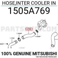 ราคา ท่อยางอินเตอร์คูลเลอร์ (ฝั่งที่ออกจากเทอร์โบ) Mitsubishi Triton 2015 เครื่อง 2.4 (KK1T) แท้ศูนย์ 1505A769 (16109148368)