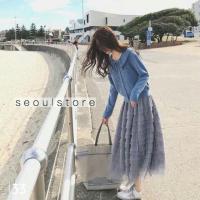 ราคา เซ้ทเสื้อไหมพรมสีฟ้าคอบัวกระดุมหน้า มาพร้อมกระโปรงผ้ามุ้งระบายชั้นๆ (1483033734)