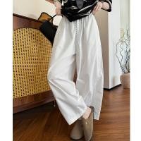 ราคา สีขาวบอลลูนกางเกงผู้หญิงฤดูร้อนเอวสูง ผอมลง ดูขนาดเล็กข้อเท้ายาวกางเกงผ้าม่านกว้างขากางเกงลําลอง (25146811735)