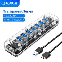 ราคา ORICO USB Hub usb 3.0 4/7Ports สายเคเบิลข้อมูล 100 ซม. ฮับโปร่งใสความเร็วสูงพร้อมพอร์ตชาร์จ Micro USB (8775607604)