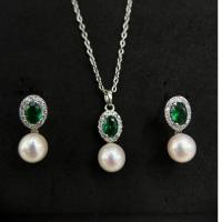 ราคา ชุดเครื่องประดับผู้หญิง ต่างหูและสร้อยคอลมเงินแท้ พร้อมพลอยทับทิมและซิทรอนสีเขียวแบบเรโทร (42911181826)