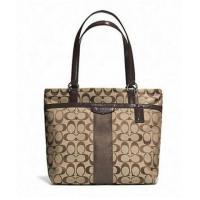 ราคา COACH F28504 SKHMA แท้ 100% รุ่น : SIGNATURE STRIPE TOTE ผ้าลายสีน้ำตาล (1491229765)