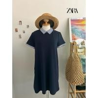ราคา B48 " ZARA " มินิเดรสแขนสั้น คอปก ทรงตรง Polyester65% cotton35% (24031146637)