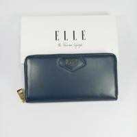 ราคา ELLE bag กระเป๋าสตางค์ผู้หญิงใบยาว ซิปรอบ สีน้ำเงินกรมท่า หนังแท้หนังเรียบ อะไหล่ทอง (23414232020)