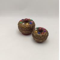 ราคา กล่องเก็บของใส่เครื่องประดับ ผอบใส่พระธาตุ ตลับแป้งเจิม กล่องไม้ เดินเส้น สีทองโบราณ (27829315556)