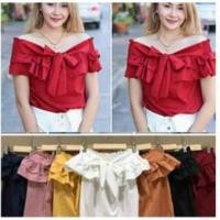 ราคา เสื้อแขนสั้นปาดไหล่ ผูกโบว์ด้านหน้า (6000136633)