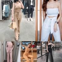 ราคา ชุดเซต เสื้อเกาะอกผ้าร่องไฮโซ +กางเกง (8131561915)