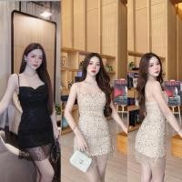 ราคา เดรสสีทอง เดรสสั้นสายเดี่ยวสีดำ งานป้าย Kulist (26967733677)