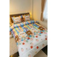 ราคา โพลี ฝ้าย ชุดเครื่องนอน 4 ชิ้น ปลอกที่นอน 2–10ซม ลายหมีสตอเบอรี่และกระต่าย (43818299453)