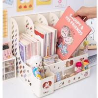 ราคา พร้อมส่ง*กล่องใส่หนังสือ4ช่อง/จัดเก็บหนังสือ เอกสาร พร้อมสติ๊กเกอร์ ชั้นหนังสือ กล่องใส่หนังสือตั้งโต๊ะ กล่องเก็บเอกสาร (4594153890)