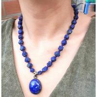 ราคา สร้อยคอหินลาพิสลาซูลี่ หินแท้ธรรมชาติ หินนำโชค หินโบราณ Antique Natural Old Lapis Lazuli Beads Necklace with Pendant (23181630198)