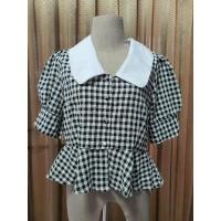 ราคา เสื้อสีดำ ปกคอบัว แขนพอง (18376534906)