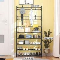 ราคา ราวตากเสื้อผ้าพร้อมชั้นวาง ราวแขวนเสื้อพร้อมตะขอเสริม ราวแขวนของอเนกประสงค์ ราวแขวนหมวก ราวแขวนกระเป๋า ชั้นวางรองเท้า (13129966961)