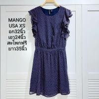 ราคา เดรสชีฟอง MANGO แท้100% สีน้ำเงินลายชมพู แขนระบายน่ารักๆ มีซับใน มีซิปข้างค่ะ ไซส์ USA XS (17794930155)