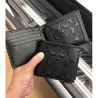 ราคา แท้ พร้อมส่งกระเป๋าสตางค์ COACH รุ่นCOMPACT ID IN SIGNAURE CROSSGRAIN LEATHER F75371   สีดำ ลาย COACH SIGNATURE (15972699203)