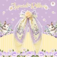 ราคา โบว์พิมพ์ลายม่วงเหลืองลายน้องกระต่าย Special Ribbon กิ๊บสปริงสีทอง แต่งอะไหล่กุหลาบ (42607983402)