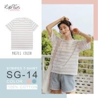 ราคา เนื้อผ้า​Cotton​100% ( Striped T-shirt Fashions )‼️ เสื้อยืดลายขวาง เสื้อยืดลายทาง SG-14 ลายสีโอรส/เขียว (4971893301)