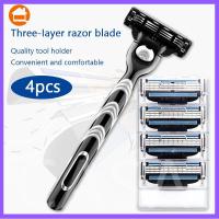 ราคา 《ข้อเสนอพิเศษวันนี้》Gillette Mach 3 Blades Face Manual Turbo Razor + 4 Beard Shavette Cartridge LP (41105064240)