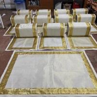 ราคา ชุดหมอนอิงหมอนกราบ,ผ้าอาสนะปูนั่งพระสงฆ์, ผ้ารองกราบ แยกหรือทั้งชุด สีขาวขอบทอง (A set of cushions, prostrate pillows an (22715474055)