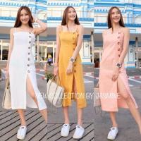 ราคา เดรสลินิน สายเดี่ยวผ่าข้าง แต่งกระดุม เดรสยาว เดรสผ่าข้าง เดรสสายเดี่ยวผ่าข้าง (1474970241)