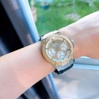 ราคา นาฬิกาข้อมือ New GUESS WATCH Zena Black ผญ.ตัวเรือนสเตนเลสสีเงิน ขอบหน้าปัดสีทองประดับคริสตัลรอเช็ค (29126836262)