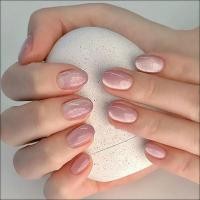 ราคา Pink Cat Eye เล็บปลอมสั้นรูปอัลมอนด์รูปไข่สั้นกดบนเล็บพร้อมกาวฟรี XS SM (44465228307)