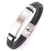 ราคา กำไลเหล็กสแตนเลสที่เรียบง่ายสำหรับผู้ชาย Braided Leather Mens Stainless Steel Jewelry Bracelet (1449978561)