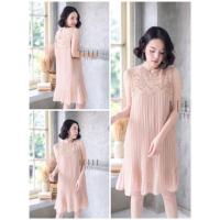 ราคา เดรสอัดพีชต่อลูกไม้งานหรูมากๆๆค่ะเนื้อผ้าดีมากๆห้ามพลาดนะจ๊ะ (252959840)