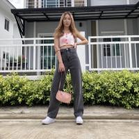 ราคา กางเกงยีนส์เอวสูง ขากระบอก สีดำสโนว์ (16628001025)