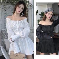 ราคา มินิเดรสปาดไหล่แขนยาว สีขาว สีดำ เรียบหรูดูดีแต่ไม่ธรรมดา มีโค้ดลดส่งฟรี (2287179427)