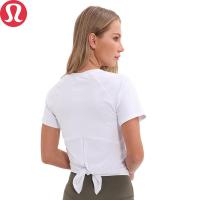 ราคา Lululemon สтайล์ใหม่ โยคะแขนสั้น เย็บตาข่าย breathable quick-dry fitness top เสื้อยืดสำหรับกีฬาและโยคะ (41956112015)