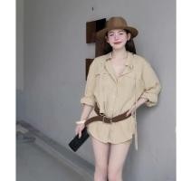 ราคา ชุดเข้าเซท ชุดเข้าเซท ชุดผู้หญิงพร้อมเสื้อสีกากีแขนยาวและกระเป๋าหน้าอกผสมกางเกงขาสั้นพร้อมเข็มขัดสุดหรู ม364 (43819749858)