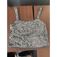 ราคา ABERCROMBIE & FITCH WOMENS Silver SEQUINED Cropped TANK TOP Open Back Size S (26223722999)