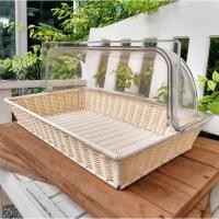 ราคา ตะกร้าพลาสติกสานแบบสี่เหลี่ยม พร้อมฝาปิดใส เปิดและปิดได้ 2 ทาง 28*38*10 cm (7017161051)