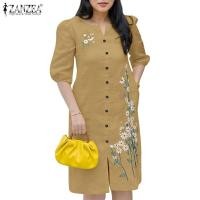 ราคา ZANZEA ชุดผู้หญิงเกาหลีวินเทจ คอโวลต์ แขนยาว 3/4 พิมพ์ลายเดซี่ (40154676041)