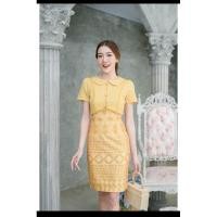 ราคา เดรสทำงานผ้าพิมพ์ลายไทยป้ายPhawi มือ1 สีเหลือง s (24864004775)