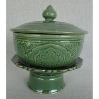 ราคา ถ้วย5นิ้วลายนางพญา+พานลายไทย,สีเขียว,ชุดข้าวแช่,ชุดอาหารไทย,ชุดขนมไทย,เซรามิคลายไทย,otop,lampang,โอทอปลำปาง (14382176808)