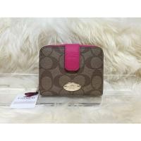 ราคา Impcoachza พร้อมส่ง กระเป๋าสตางค์ ใบสั้น Coach รุ่น Signature Canvas Medium Zip Around (F52675) สีชมพู (812015478)