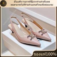 ราคา ใหม่ มีใบเสร็จ อุปกรณ์เสริมที่สมบูรณ์ Celine รองเท้าแบบมีสายรัดส้น CELINE ALMA TRIOMPHE หนังลูกวัวเคลือบเงา ของแท้ 100 (24496851954)
