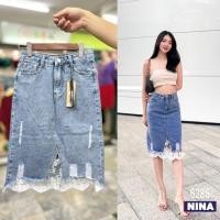 ราคา #6286 กระโปรงยีนส์ทรงสอบเอวสูง แต่งลูกไม้ชายกระโปรง น่ารักไม่ไหว (27054285459)