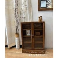 ราคา ตู้โชว์สินค้า ตู้เก็บของ ไม้สักเก่า 2 บานกระจก 4 ชั้น (26124647557)
