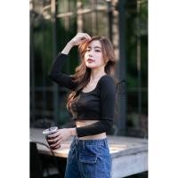 ราคา เสื้อครอปแขนยาวกระดุมหน้า (4245998717)
