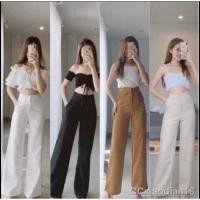 ราคา ۩∋✳กางเกงทรงกระบอกเล็ก ตะขอหน้าซิปหน้า มีกระเป๋า2ข้าง เอวสูง ผ้าฮานาโกะ (9071027736)