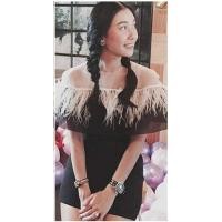 ราคา เดรสสั้นสีดำแต่งขนนก ป้าย Merry #เดรสผู้หญิง #เดรสงานป้าย (24857524791)