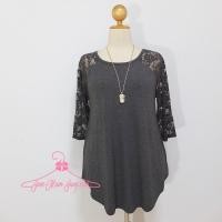 ราคา เสื้อคนอ้วนผ้ายืดเรย่อนสีเทาดำงานแบรนด์zenanaตัดต่อแขน3ส่วนผ้าลูกไม้ยืดได้ ตัดชายโค้ง สวยหวานน่ารักมากๆค่ะ (3978531924)
