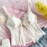 ราคา Crop TC2540 เสื้อแขนกุด ผูกหน้า อกแต่งระบาย (27385811291)