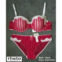 ราคา ชุดบราพร้อมกางเกง สไตล์ Rheto แถบสีแดง มีไซส์ 32B 34A 34B 36A (29665924154)