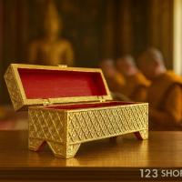 ราคา กล่องพระธรรม กล่องใส่คัมภีร์ใบลาน หีบบาลี 2 ลายสวย กว้าง43ลึก 21สูง17cm กล่องใส่กัณฑ์เทศน์ กล่องไม้ ปิดทองคำเปลว (44415463267)