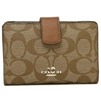 ราคา แท้ % พร้อมส่ง COACH F54023 Medium Corner Zip Wallet In Signature - Imitation Gold/Khaki/Saddle ส่งฟรี (806222678)