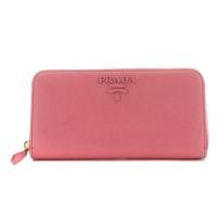 ราคา Prada Saffiano Shine Logo Long Wallet Round Zipper Leather Pink Direct from Japan มือสอง (26606128724)